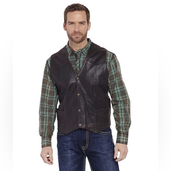Cripple Creek Other - Men’s Antique Suede Leather Vest Snap Buttons Espresso‎ Brown, Sz Large